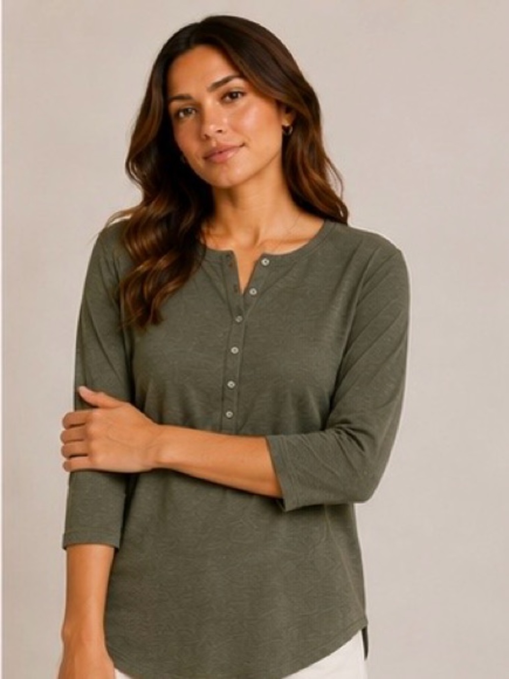 5/$25 -  Segments Olive Green Long Sleeve Henley Shirt